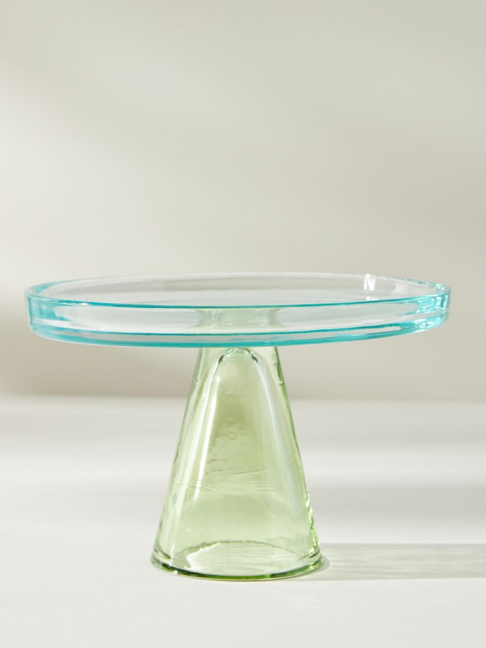 Anthropologie Glass Cake Stand Ramona Mouth-Blown New Blue Green Two-Tone 7”